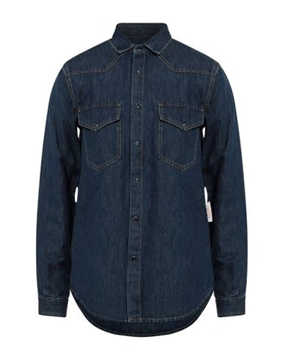 Shop Valentino Garavani Man Denim Shirt Blue Size 42 Cotton, Linen