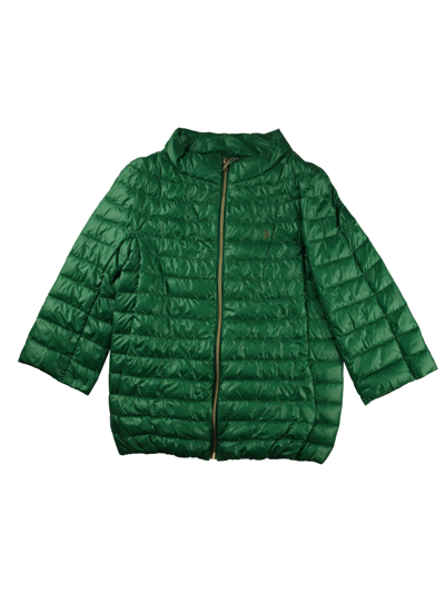 Shop Herno Three Quarter Sleeves Nylon And Feather Cape In Green