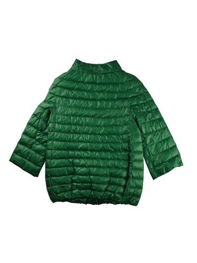 Shop Herno Three Quarter Sleeves Nylon And Feather Cape In Green