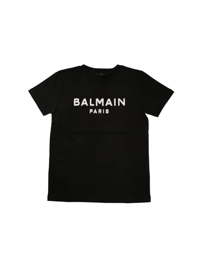 Shop Balmain Black T-shirt With White And Silver Logo In 930bc