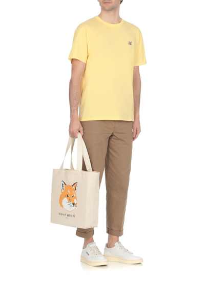 Shop Maison Kitsuné Fox Head T-shirt In Soft Yellow