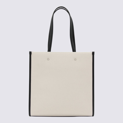 Shop Jimmy Choo White Canvas And Black Leather Tote Bag