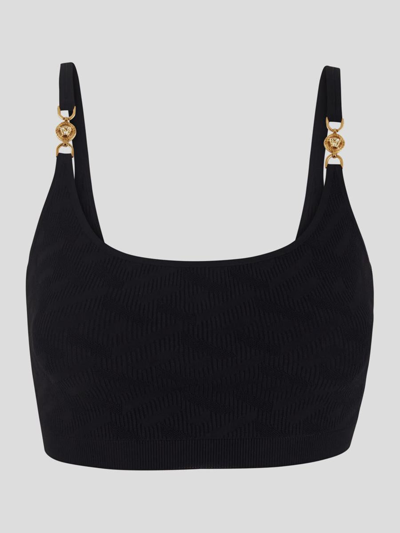 Shop Versace Knit Cropped Top In Black