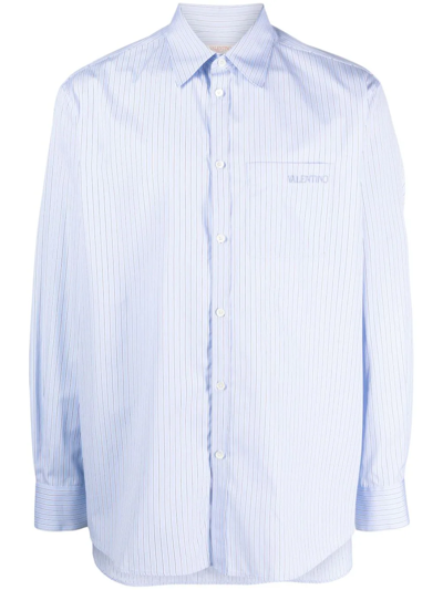 Shop Valentino Camicia Con Logo In Light Blue