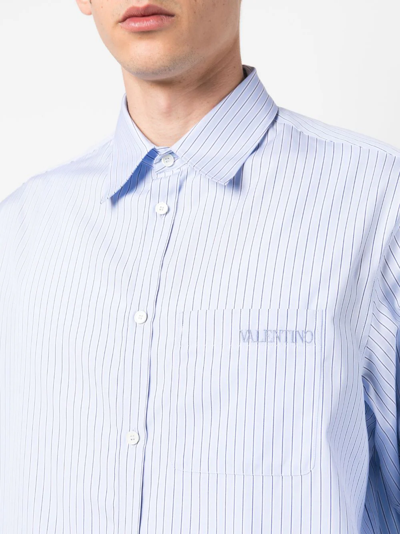 Shop Valentino Camicia Con Logo In Light Blue