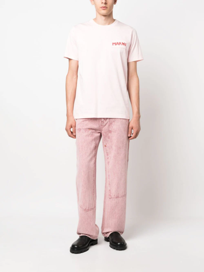 Marni Logo-patch Cotton-jersey T-shirt In Pink
