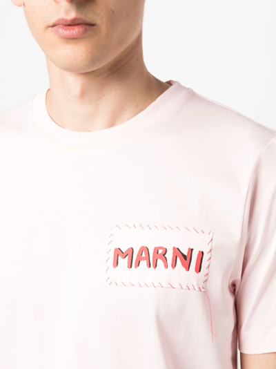 Marni Logo-patch Cotton-jersey T-shirt In Pink