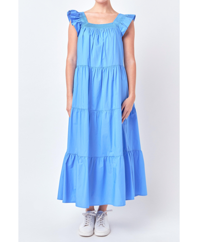 Shop English Factory Women's Ruffle Detail Midi Dress In Blue