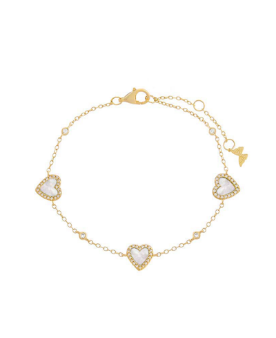 Shop By Adina Eden 14k Gold-plated Sterling Silver Mother Of Pearl & Cubic Zirconia Heart Link Bracelet In White