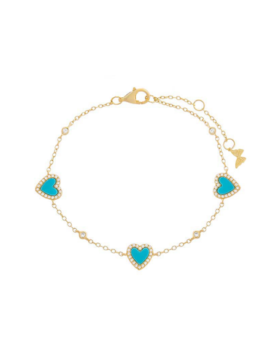 Shop By Adina Eden 14k Gold-plated Sterling Silver Mother Of Pearl & Cubic Zirconia Heart Link Bracelet In Turquoise