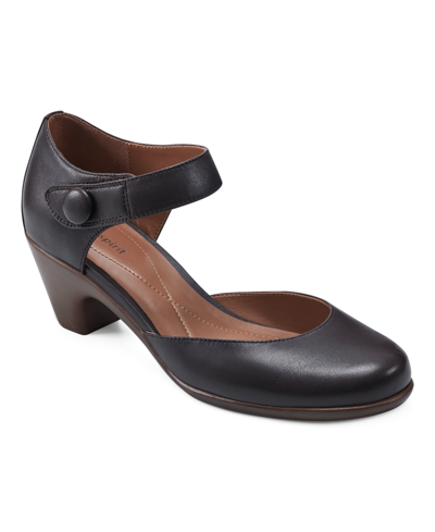 Easy Spirit Clarice Womens Cushioned Footbed Block Heel Mary Jane Heels In Dark Brown Leather