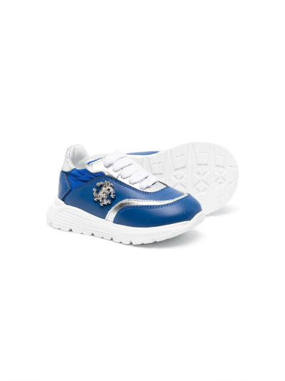 Shop Roberto Cavalli Junior Logo-plaque Leather Low-top Sneakers In Blue