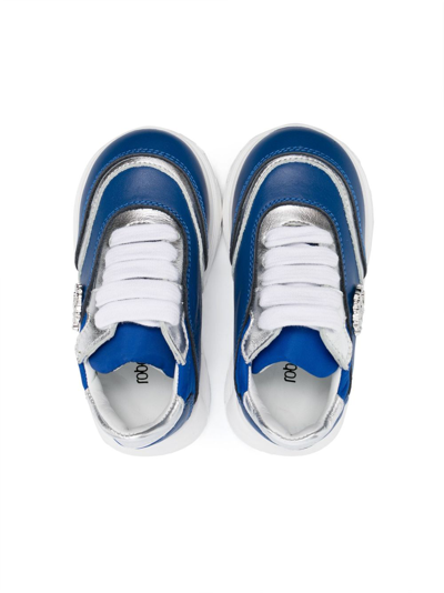 Shop Roberto Cavalli Junior Logo-plaque Leather Low-top Sneakers In Blue