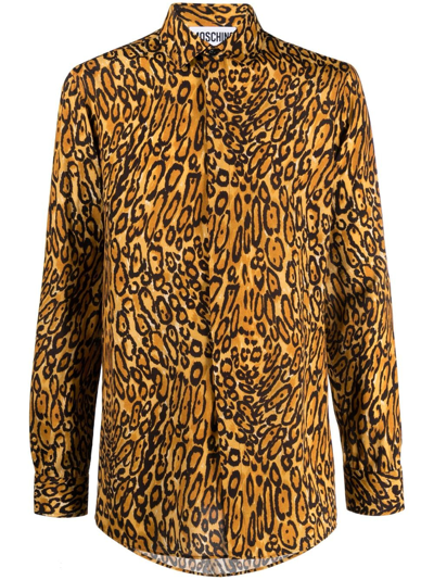 Shop Moschino Leopard-print Long-sleeve Shirt In Neutrals