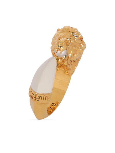 Shop Balmain Lion-head Pearl-detail Ring In Iew