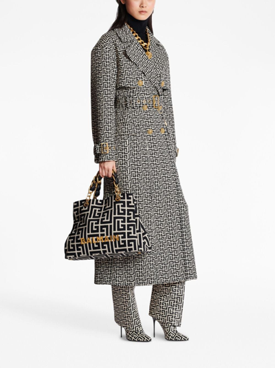 Balmain 1945 Soft Pb-monogrammed Jacquard Canvas Tote Bag In Gfe