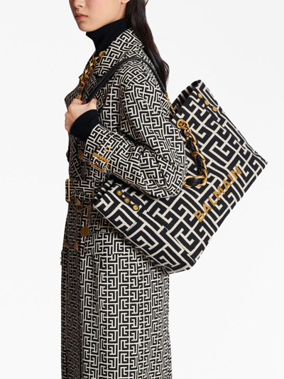 Balmain 1945 Soft Pb-monogrammed Jacquard Canvas Tote Bag In Gfe
