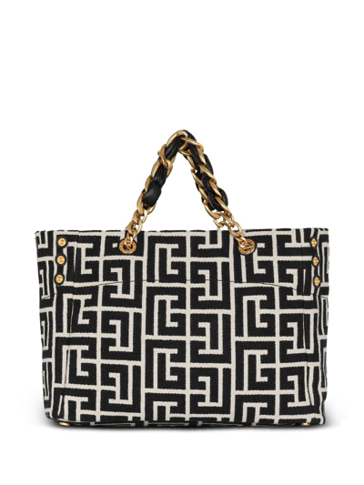 Balmain 1945 Soft Pb-monogrammed Jacquard Canvas Tote Bag In Gfe