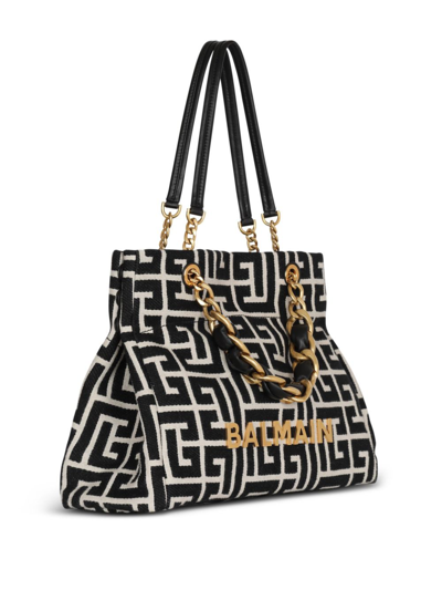 Balmain 1945 Soft Pb-monogrammed Jacquard Canvas Tote Bag In Gfe