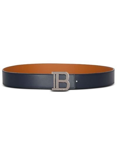 Shop Balmain Logo-buckle Leather Belt In Blue