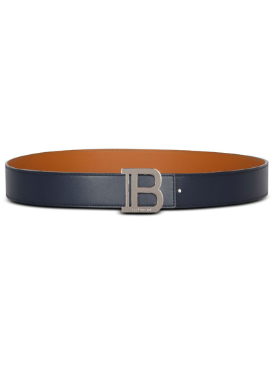 Balmain Logo-buckle Leather Belt In Blue
