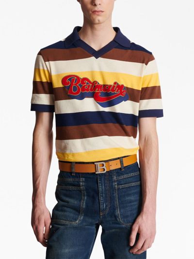Balmain Logo-buckle Leather Belt In Blue