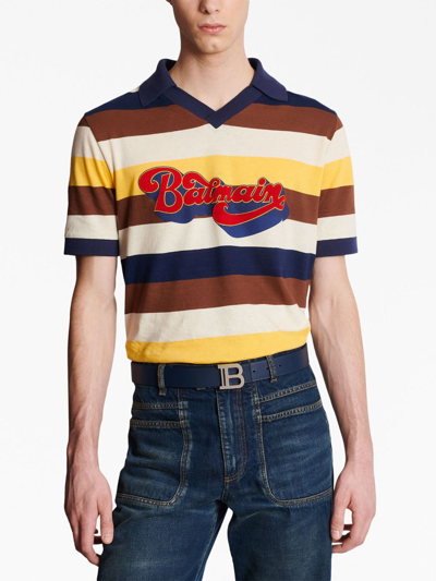 Balmain Logo-buckle Leather Belt In Blue
