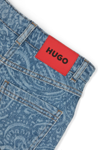 Shop Hugo Pailey-print Stretch-cotton Denim Skirt In Blue
