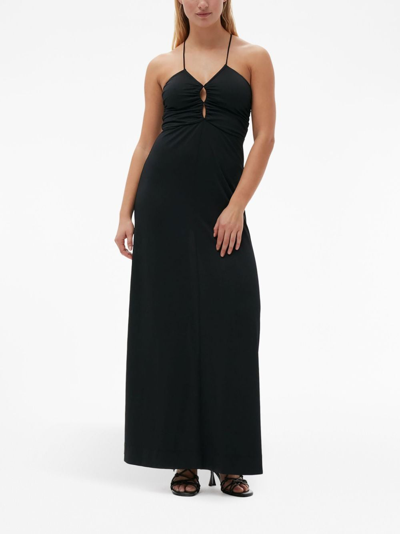 Shop Ganni Crossover-strap Gathered Maxi Dress In Black