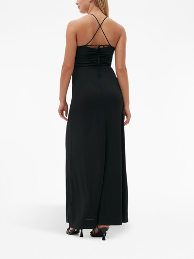 Shop Ganni Crossover-strap Gathered Maxi Dress In Black