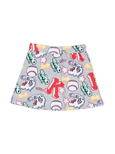 Kenzo Varsity Tiger-print Drawstring Skirt In Grey