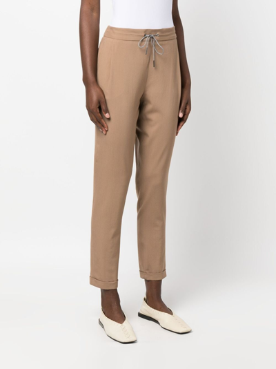 Fabiana Filippi Drawstring-waist Cropped Wool Trousers In Brown