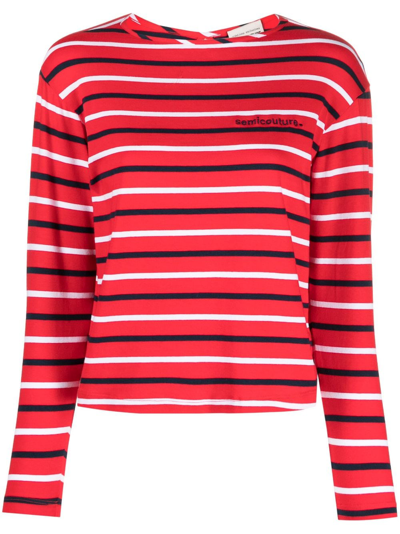 Shop Semicouture Stripe-print Cotton T-shirt In Red