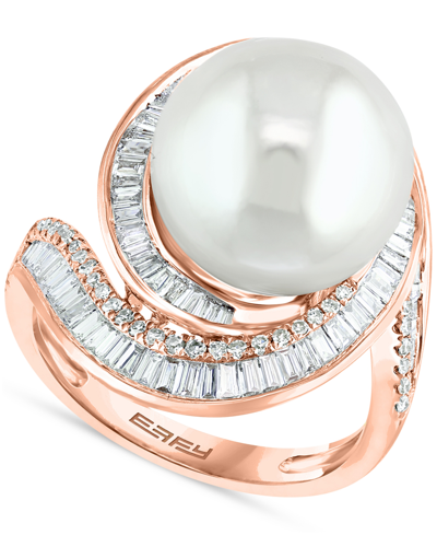 Shop Effy Collection Effy Cultured Freshwater Pearl (12-1/2mm) & Diamond (3/4 Ct. T.w.) Ring In 14k White Gold (also Avai In K Rose Gold