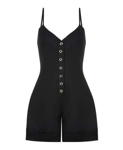 Shop Nocturne Women's Mini Linen V-neck Jumpsuit In Black