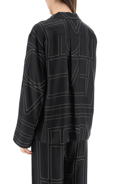 Shop Totême Monogram Silk Twill Pajama Shirt In Black