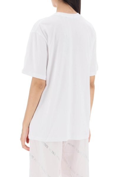 Shop Rotate Birger Christensen Crew-neck T-shirt With Crystal Logo In White