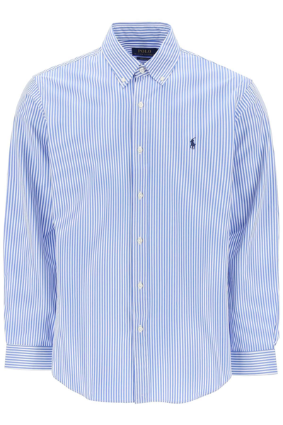 Shop Polo Ralph Lauren Striped Cotton Poplin Shirt In White,light Blue