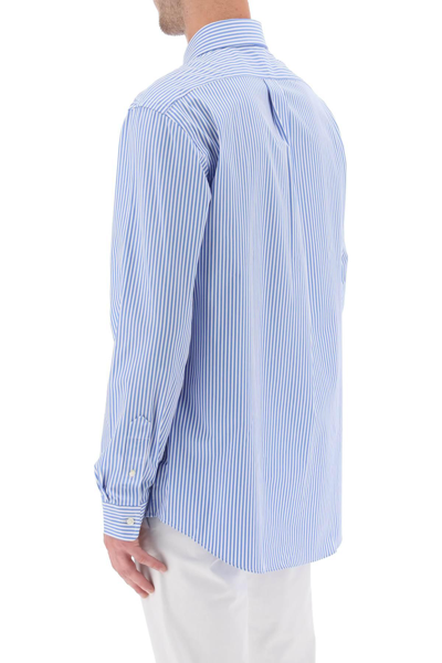 Shop Polo Ralph Lauren Striped Cotton Poplin Shirt In White,light Blue