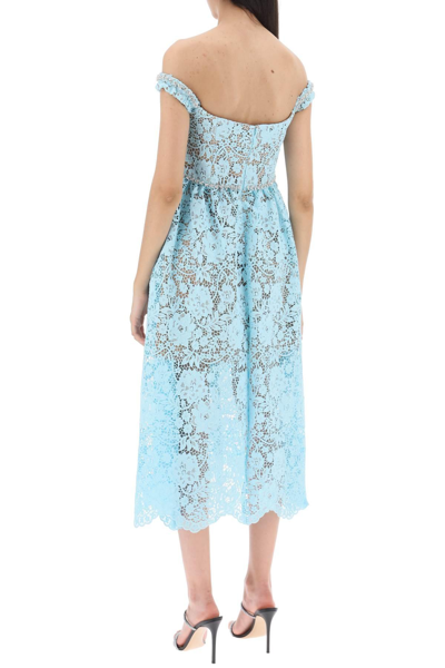 Shop Self-portrait Midi Dress In Floral Lace With Crystals In Light Blue