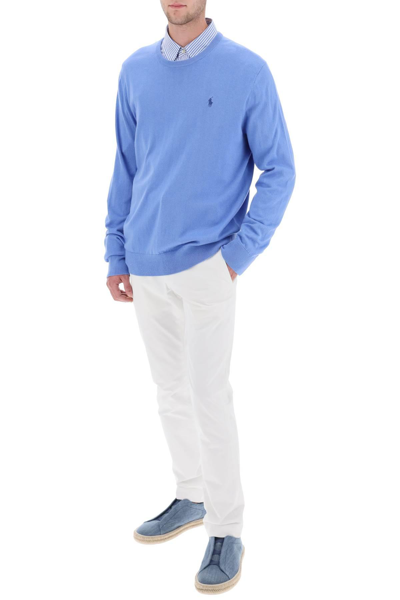 Shop Polo Ralph Lauren Sweater In Cotton And Cashmere In Light Blue