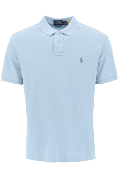 Shop Polo Ralph Lauren Pique Cotton Polo Shirt In Light Blue