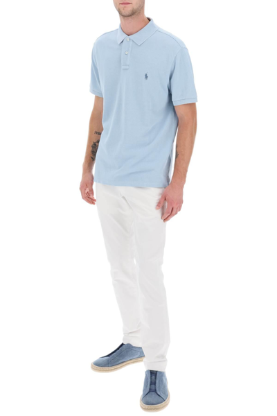 Shop Polo Ralph Lauren Pique Cotton Polo Shirt In Light Blue