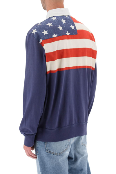 Shop Polo Ralph Lauren Flag Patch Long Sleeve Rugby Shirt In Blue