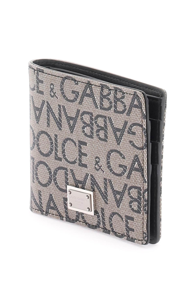 Shop Dolce & Gabbana Jacquard Logo Bi-fold Wallet In Brown