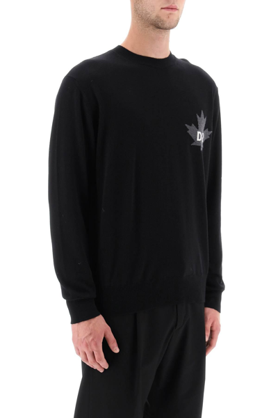 Shop Dsquared2 D2 Leaf Wool Sweater In Black
