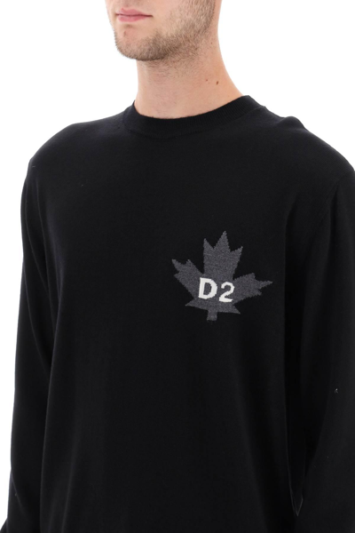 Shop Dsquared2 D2 Leaf Wool Sweater In Black