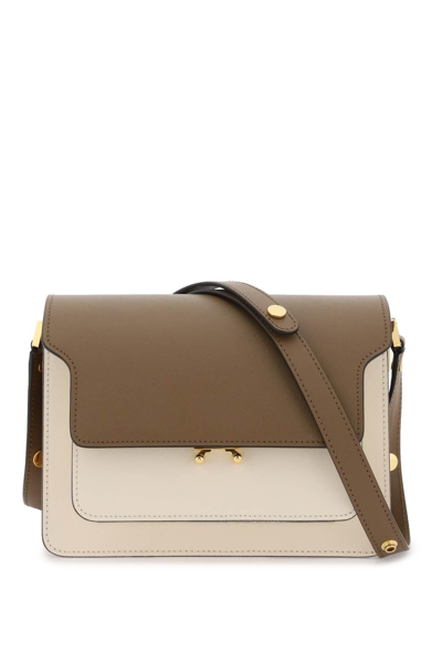 Shop Marni Tricolor Leather Medium Trunk Bag In Brown,white,yellow
