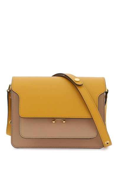 Shop Marni Tricolor Leather Medium Trunk Bag In Beige,white,yellow
