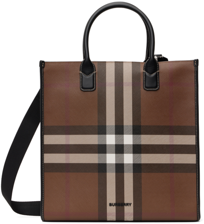 Check and Leather Medium Tote in Dark Birch Brown - Women | Burberry®  Official